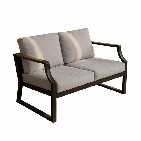 Claustro 1 Piece Outdoor Garden Black Iron Love-seat Sofa with Grey Cushions CL2942363